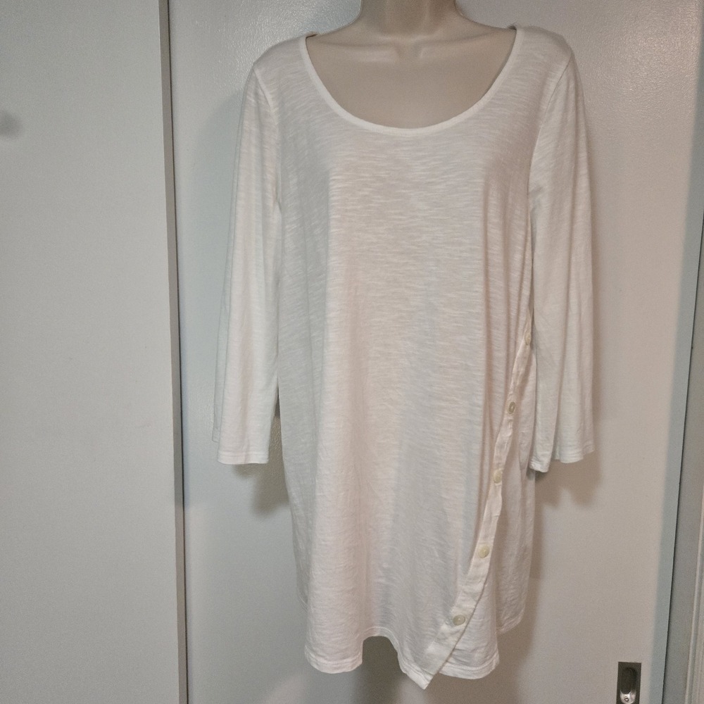 Pure Jill Size Medium White Asymmetric Button Tunic Top Comfy‎ Soft Slub Knit